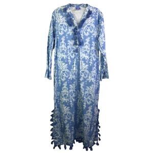 Pine Cone Hill Cover Up Womens XS/S Blue Fine Linens Cotton Tassels Dress Beach
